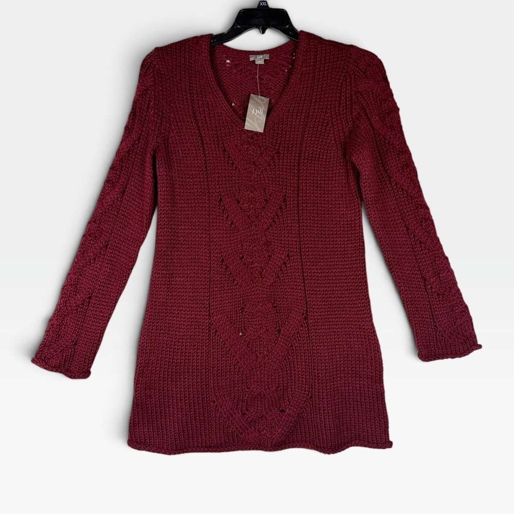 J. Jill Tunic Sweater Cable Knit Womens S Maroon Alpaca Wool Blend V-Neck NWT